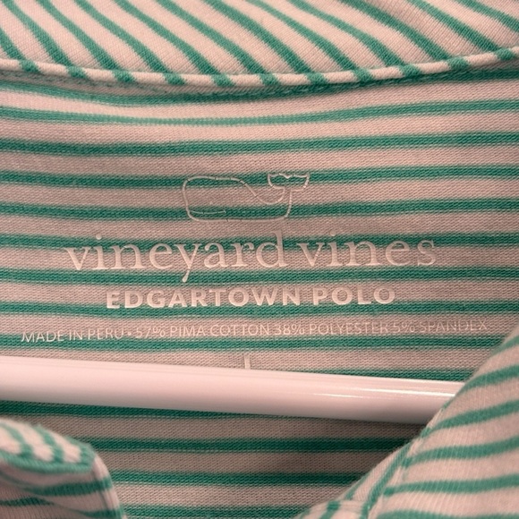 Vineyard Vines Edgartown Polo Green White Striped Size Large - Picture 4 of 7